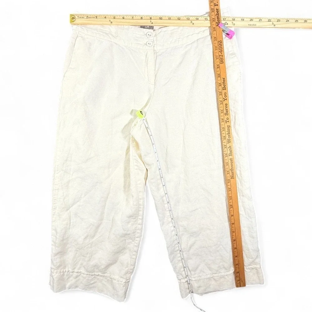 J.Jill 100% Linen Wide Leg Cropped Cream Pants Womens 14 Coastal Lagenlook Lined - Picture 7 of 10